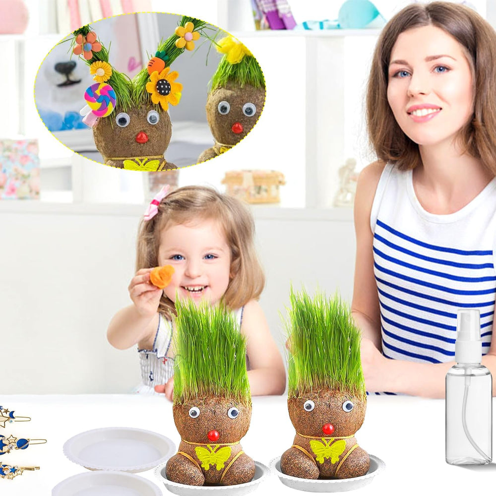 2 Stück Graskopf Wachsende,Graskopf Puppenpflanze,Wachsende Graskopf Puppenpflanze,Graskopf Haarwuchs,Grass Head Doll Bonsai Growing Plants,Mini Bonsai Gras Kopf Figure Puppen Für Schlafzimmer