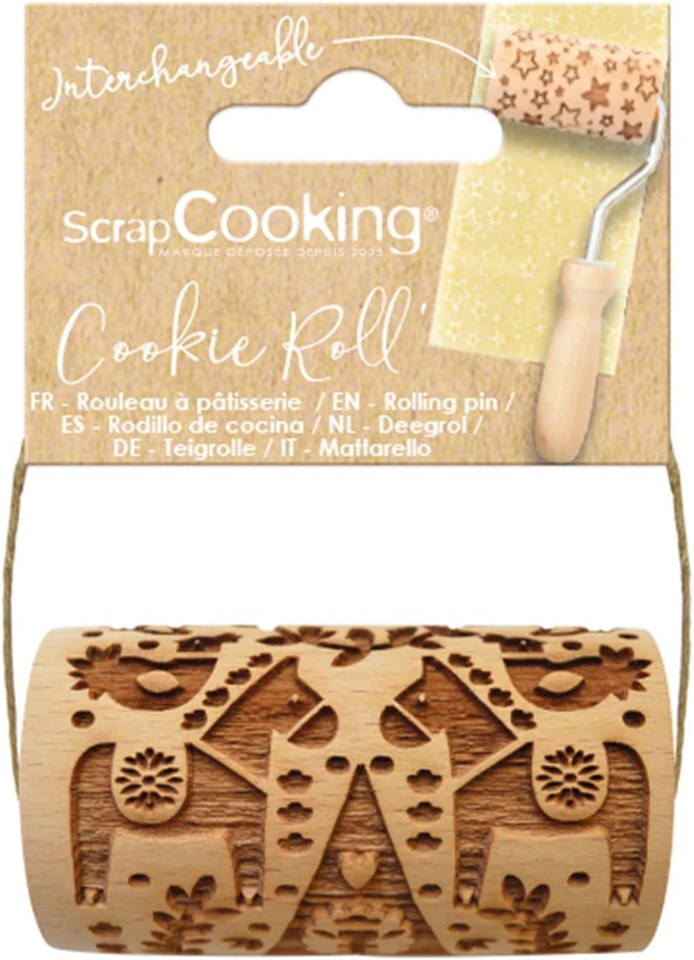 REȘEURI DE GĂTIT - Mini sucitor din lemn „Déco de Crăciun” – Decorațiune cu amprente gravate în relief – Formă de copt pentru decorarea fursecurilor, sablate, biscuiți – 5306