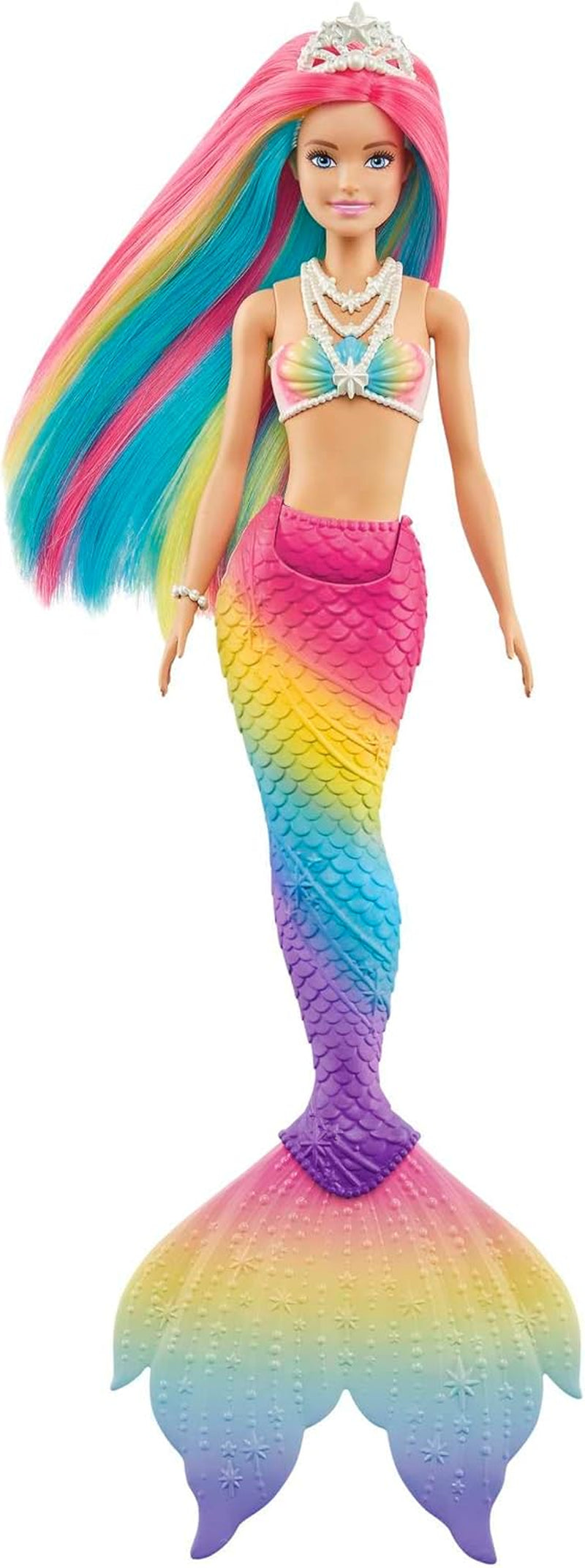 Barbie Dreamtopia Sirena Magică Curcubeu, Sirenă Barbie cu Păr Curcubeu, Păpușă care își Schimbă Culoarea, Activată de Apă, Jucărie pentru Vârste de 3 Ani și Peste, Cadou pentru Fete, GTF89