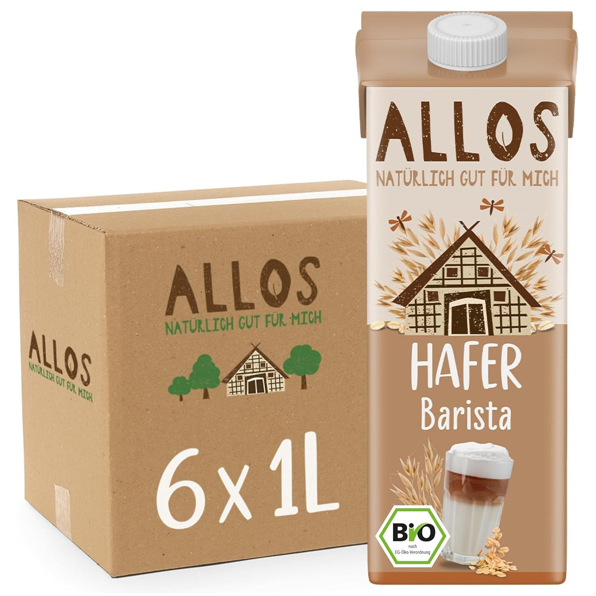 Allos Bio Haferdrink Barista | Milchalternative aus Hafer | Schaumbarer Drink auf Pflanzenbasis | Perfekt für Kaffee | Veganer, laktosefreier Drink | 1 Liter (6 Stück)