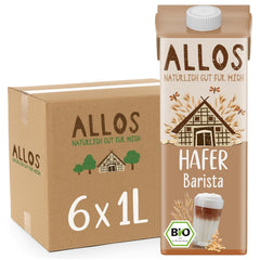 Allos Bio Haferdrink Barista | Milchalternative aus Hafer | Schaumbarer Drink auf Pflanzenbasis | Perfekt für Kaffee | Veganer, laktosefreier Drink | 1 Liter (6 Stück)