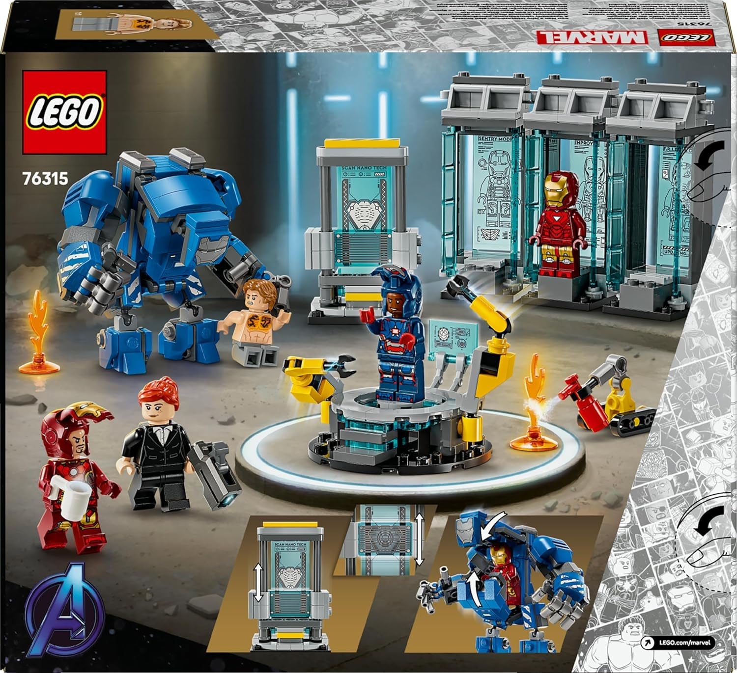 LEGO | Marvel Iron Mans Labor: Halle der Rüstungen - Superhelden Spielzeug mit Einer Mech Figur, 5 Minifiguren inkl. Aldrich Killian - Avengers Geschenk für Jungen und Mädchen ab 8 Jahren 76315