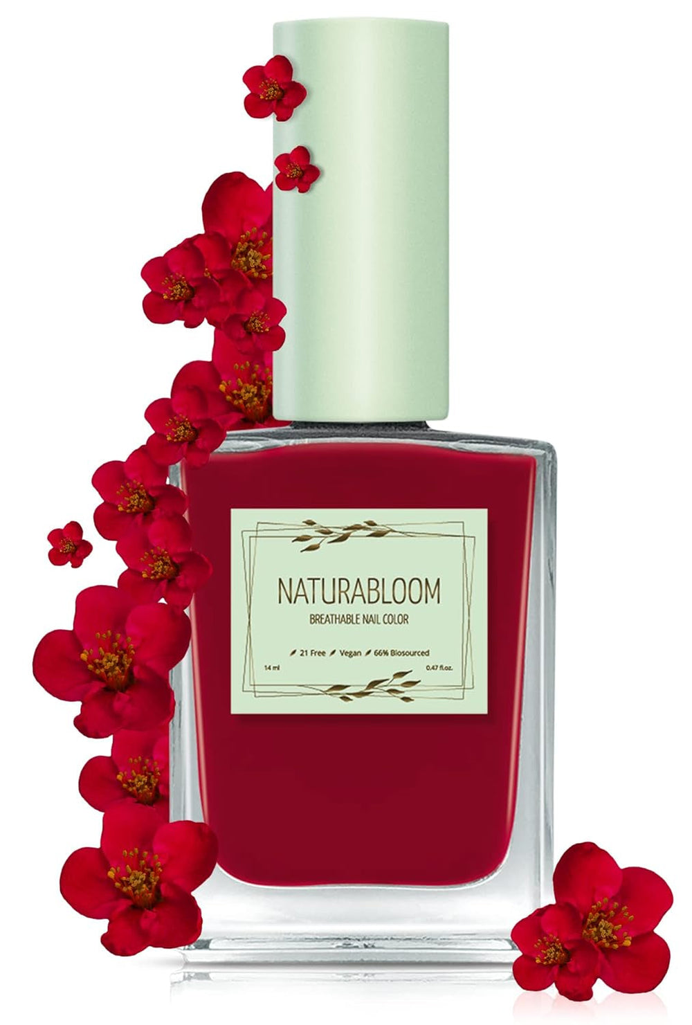 Oja roșie cu uscare rapidă (Poppy Red) - ojă naturală cu formulă vegană - respirabilă, sustenabilă și de lungă durată, 14 ml