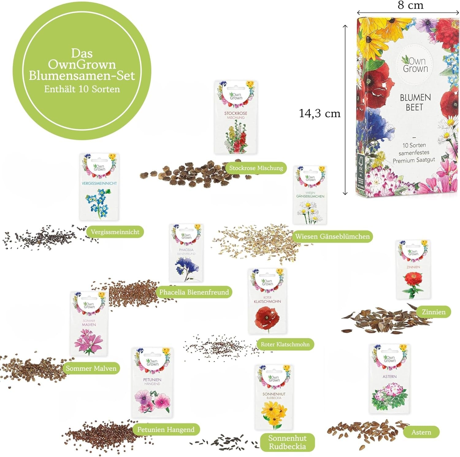 Semințe de flori pentru grădină și balcon: 10 varietăți de semințe de flori premium ca set de semințe de plante – semințe de flori de balcon – semințe de flori sălbatice pentru balcon și grădină de la OwnGrown
