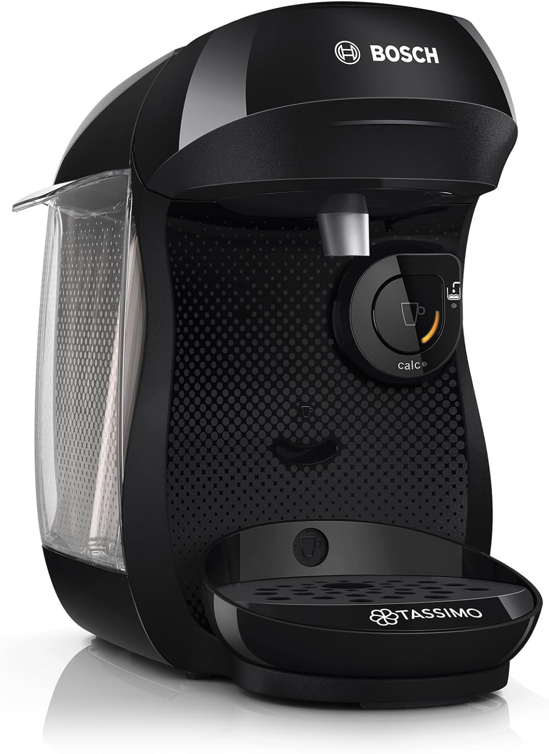 Espressor cu capsule Bosch Tassimo Happy Friendly TAS102E, peste 70 de băuturi, potrivit pentru toate tipurile de cești, oprire automată, sustenabil, dozat perfect, economisește spațiu, 1400 W, negru