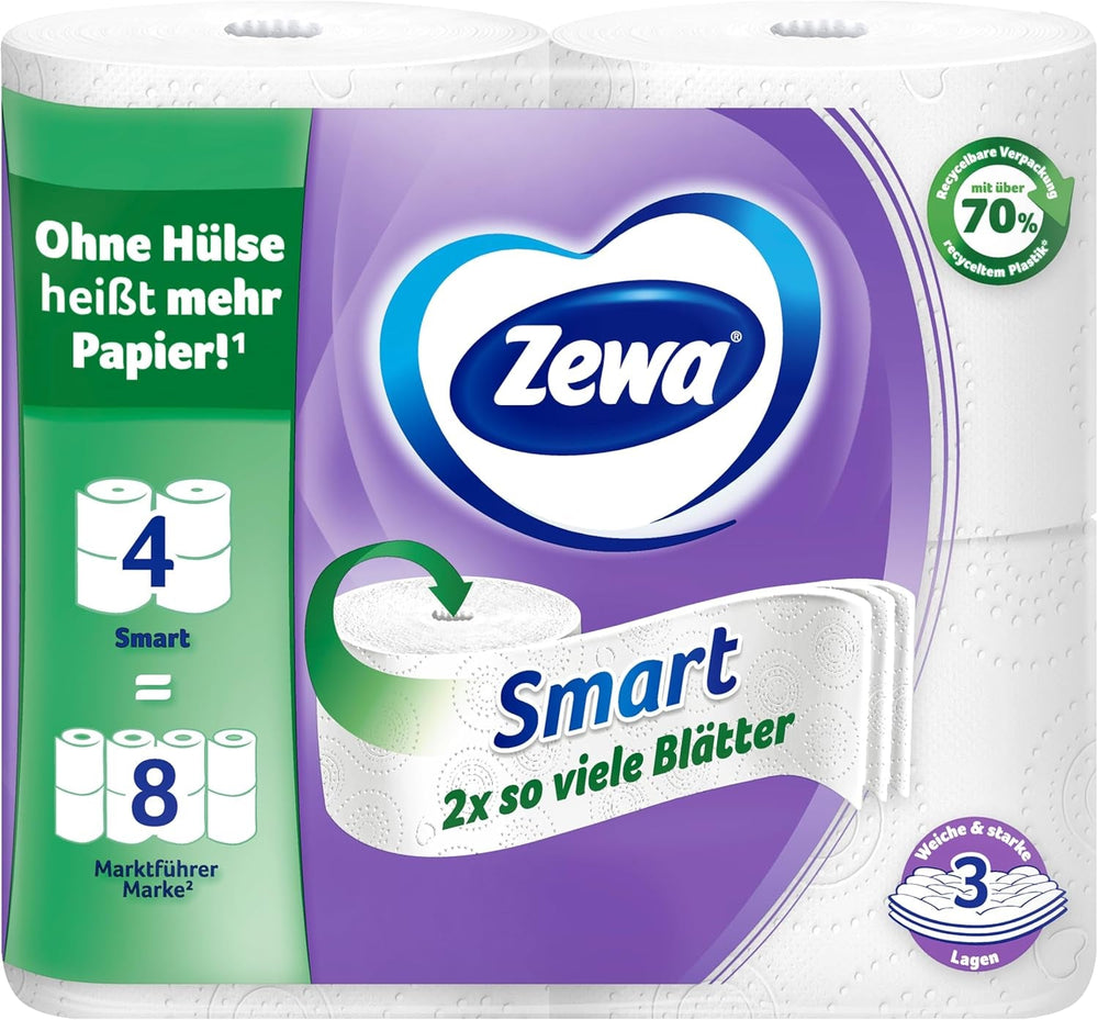 Zewa Smart hârtie igienică fără manșon, pachet vrac cu 36 de role (9 X 4 X 300 foi)