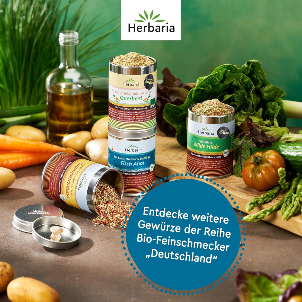 Herbaria Fisch Ahoi bio 85g M-Dose – fertiges Bio-Gewürzsalz für gebratene oder gegrillte Fischgerichte, Meeresfrüchte und Bratlinge – in nachhaltiger Aromaschutz-Dose