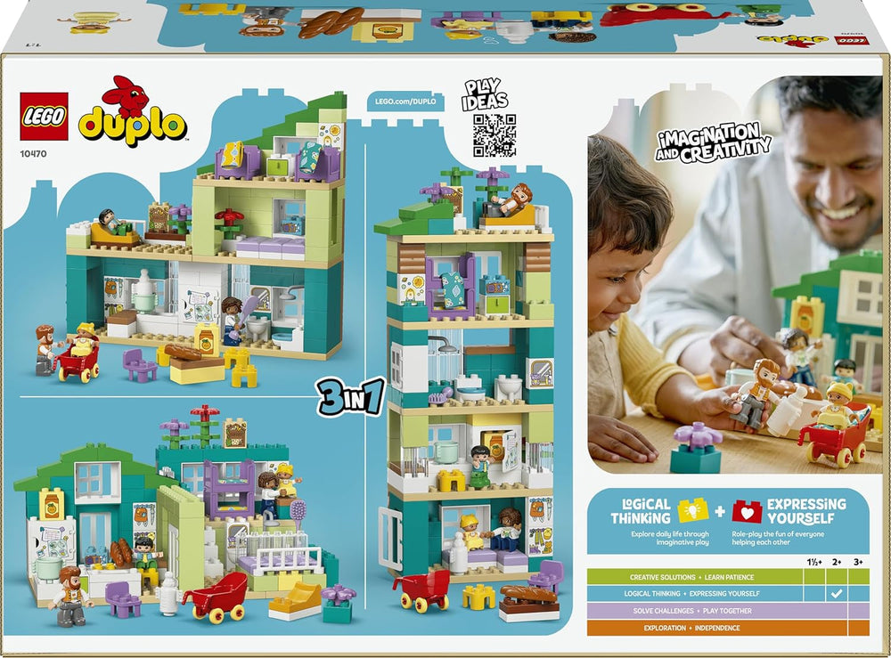 LEGO DUPLO 3-in-1 Modernes Familienhaus mit Figuren - Kleinkinder Lernspielzeug für Feinmotorik - Montessori Spielzeug mit Puppenhaus Zubehör - Geschenk für Mädchen und Jungen ab 2 Jahren - 10470