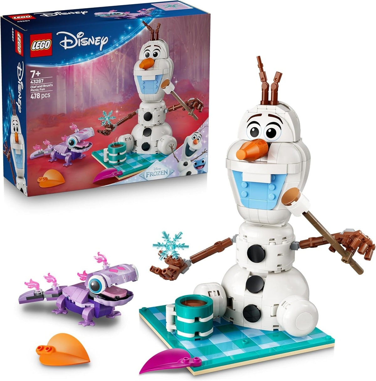 LEGO ǀ Disney Frozen Picknickspaß mit Olaf und Bruni - Schneemann Figur mit Picknickdecke und Zubehör - DIY Deko fürs Schlafzimmer - Geschenk für Mädchen ab 7 Jahren und Frozen Fans - 43287
