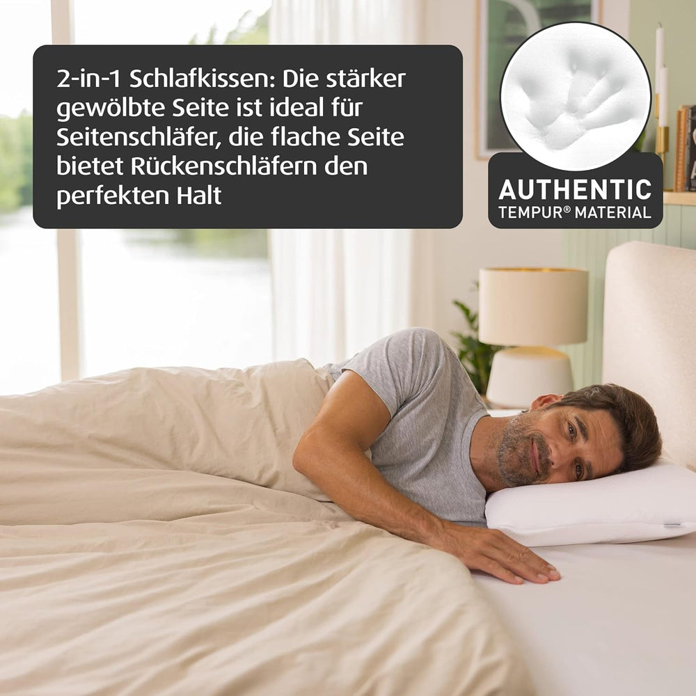 Pernă de dormit TEMPUR Symphony din spumă cu memorie, pernă ergonomică pentru susținerea gâtului, pentru dormitul pe spate și pe o parte, senzație fermă, M (63 x 43 x 12,5 cm), Alb