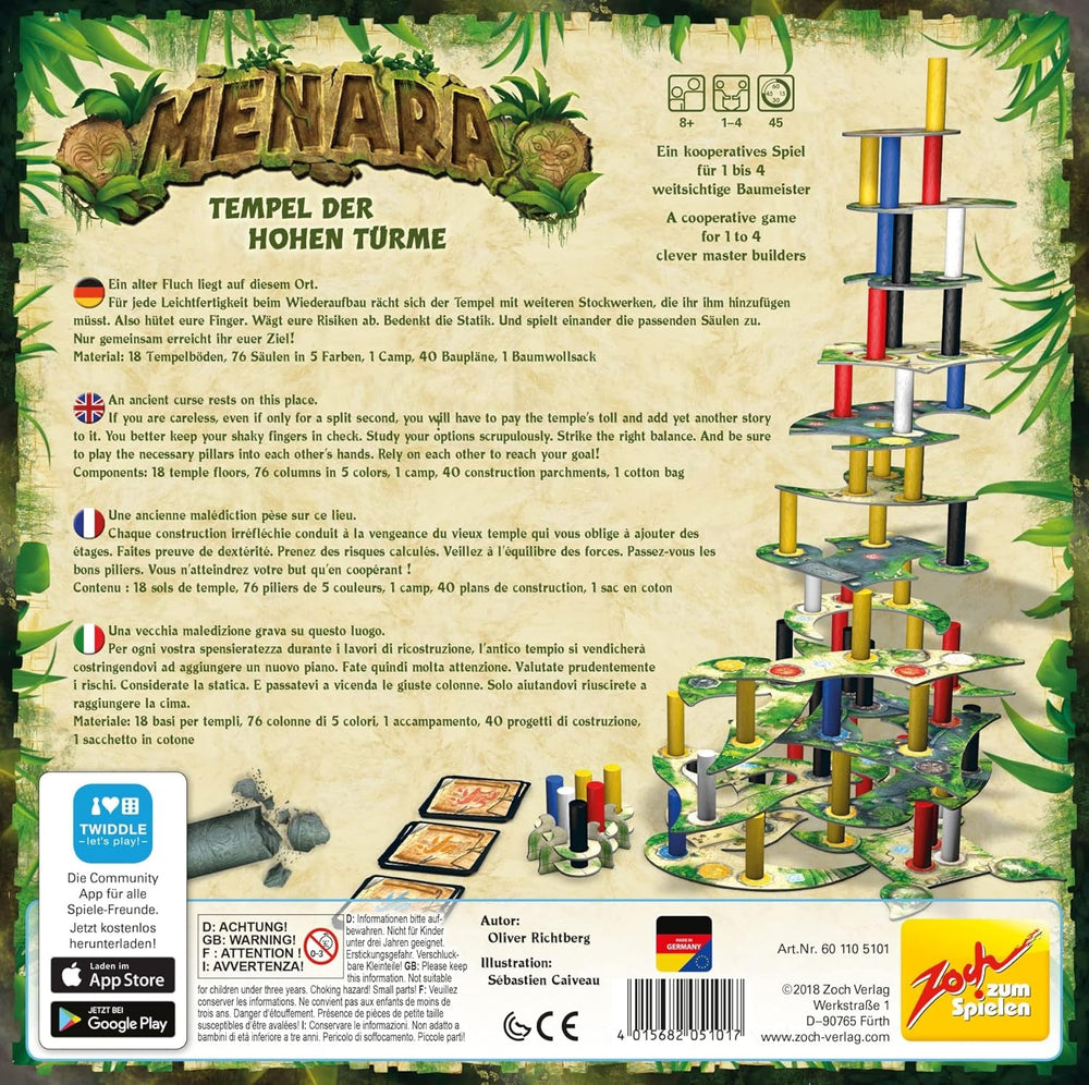 Zoch 601105101 Menara – Templul Turnurilor Înalte, un joc tactic de construit turnuri pentru 1 până la 4 constructori, jocul captivant de stivuit pentru întreaga familie, pentru copii cu vârsta de 8 ani și peste
