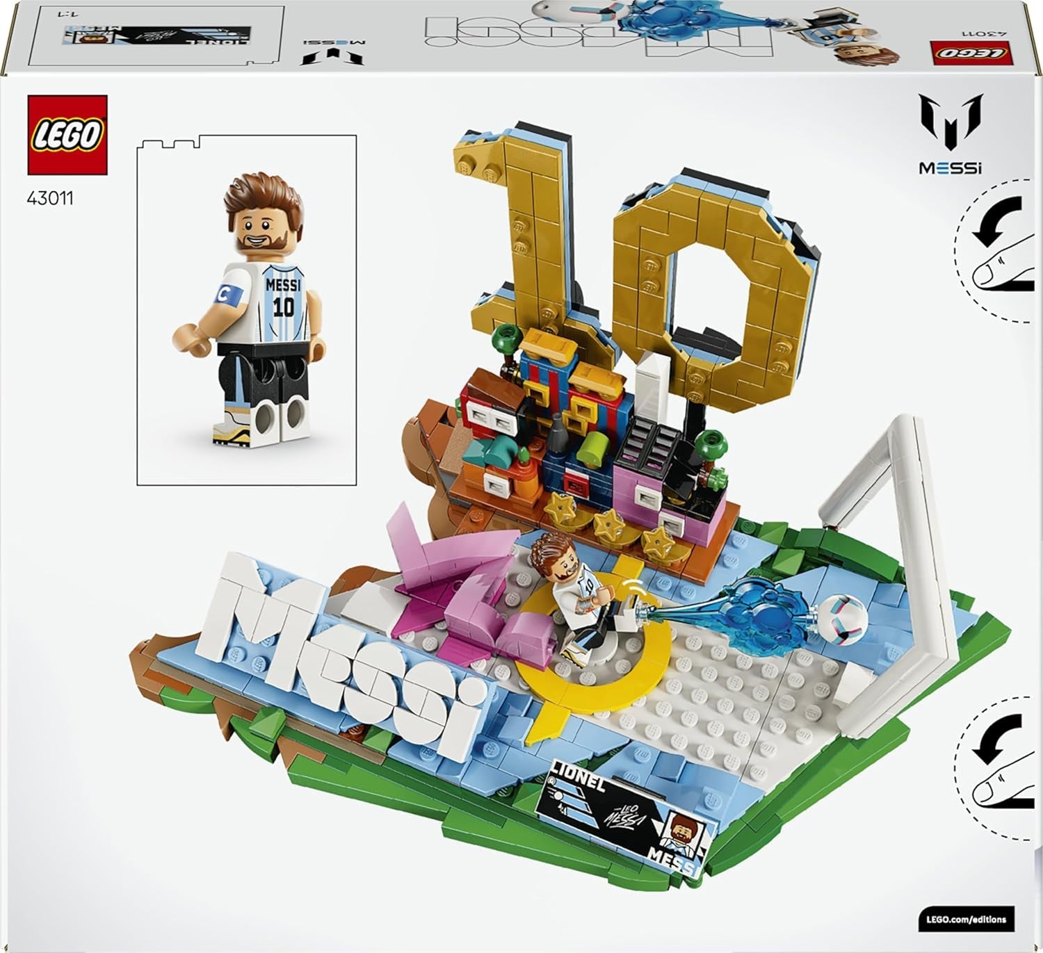 LEGO Editions Lionel Messi – Fußball-Highlights Spielzeug - 3D Modellbau mit Minifigur zum Sammeln - Kinderzimmer Deko - Geschenk für Jungen, Mädchen ab 10 Jahren und Erwachsene Sportfans - 43011