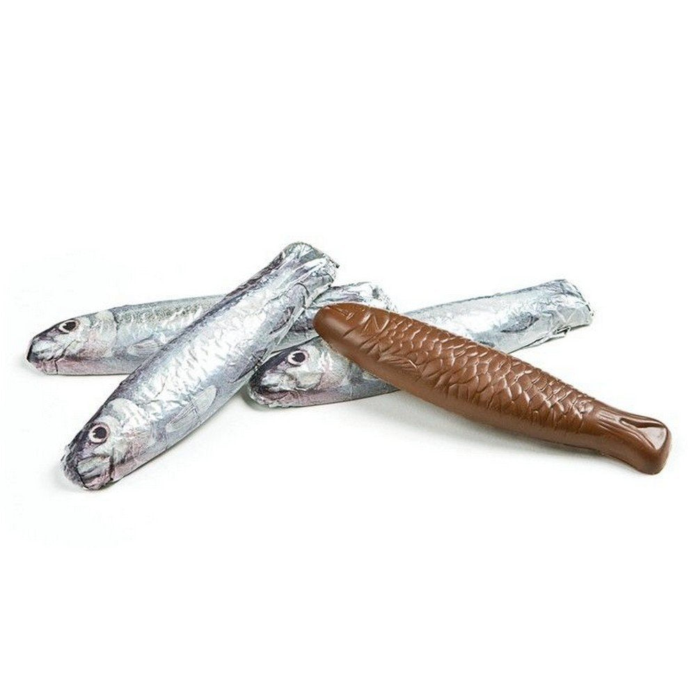 Sardine de ciocolată - la conservă - cinci peștișori de ciocolată | Cadou amuzant de ciocolată | Peștișori de ciocolată | Figurine de pește | Fără alcool