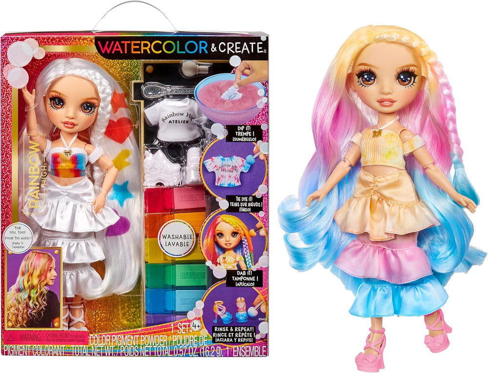 Rainbow High Color & Create DIY Modepuppe - Grüne Augen, Zöpfe, extra Top & Schuhe, abwaschbare Regenbogenstifte - Ausmalen, Gestalten, Spielen, Auswaschen - für Kinder von 4-12 Jahren und Sammler