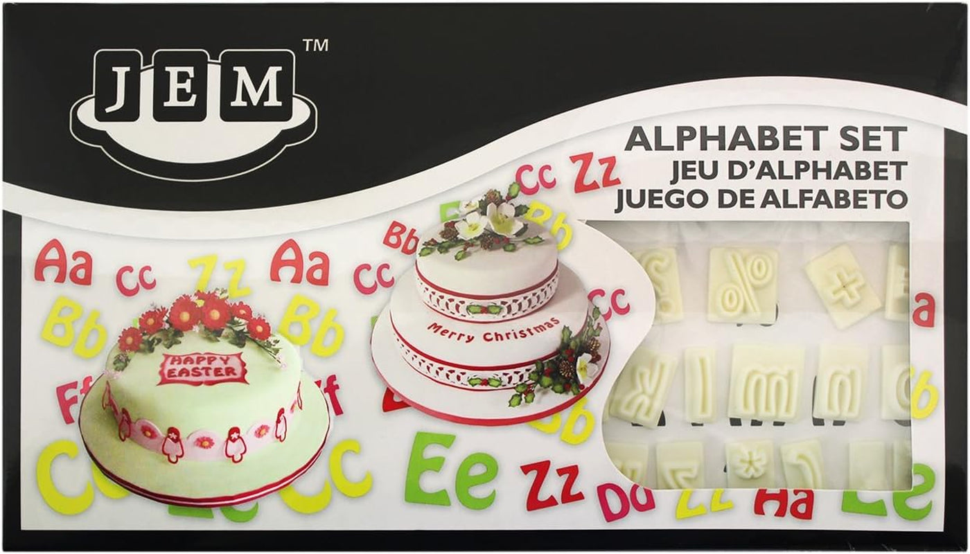 106M001 Forme de biscuiți Jem Alphabet pentru decorarea torturilor și a torturilor din zahăr, asortate, plastic, fildeș, 2 x 2 x 2 cm, set de 64 de piese