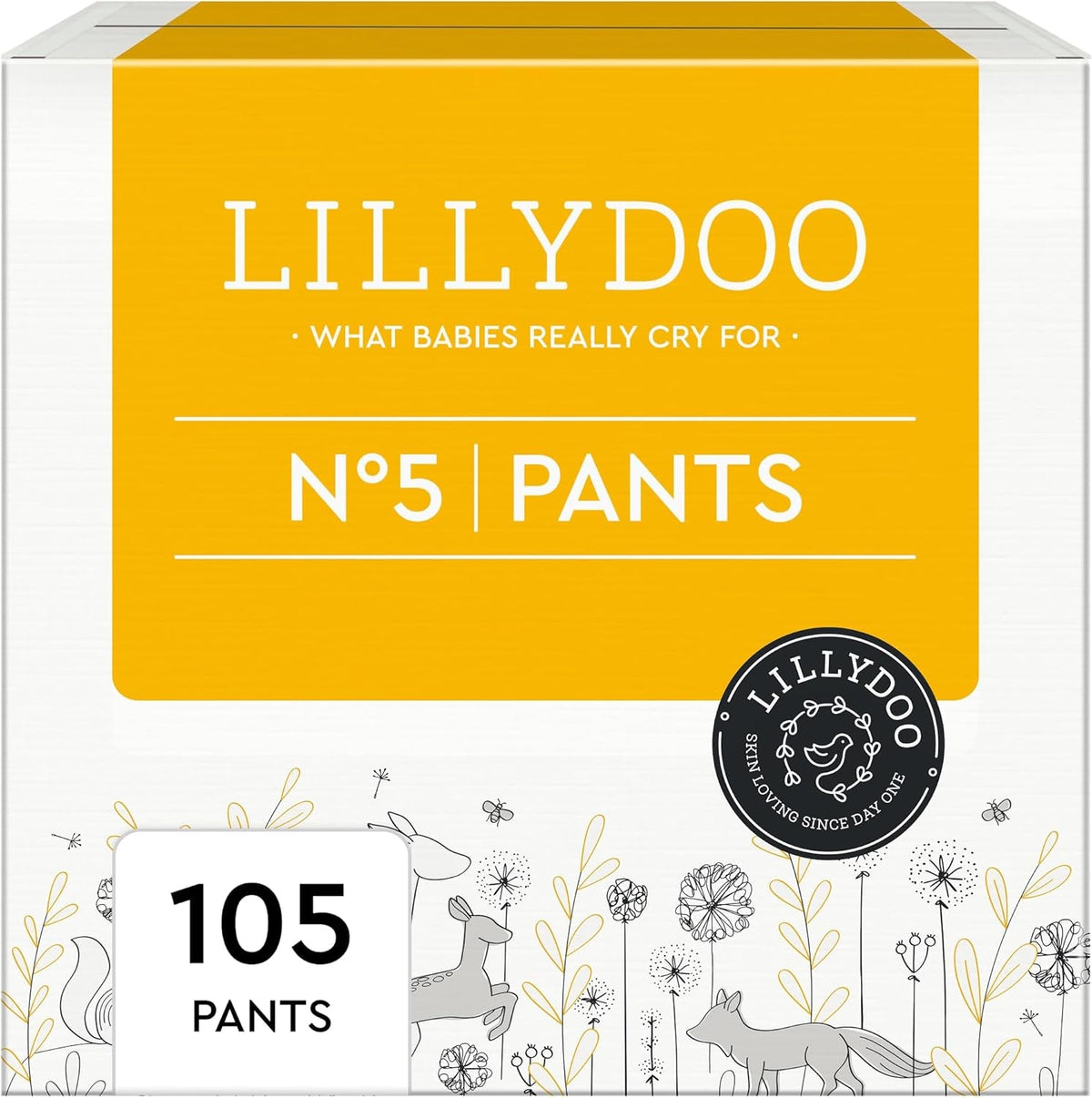 Pantaloni LILLYDOO prietenoși cu pielea, mărimea 5 (12-17 kg), cutie lunară (105 bucăți)
