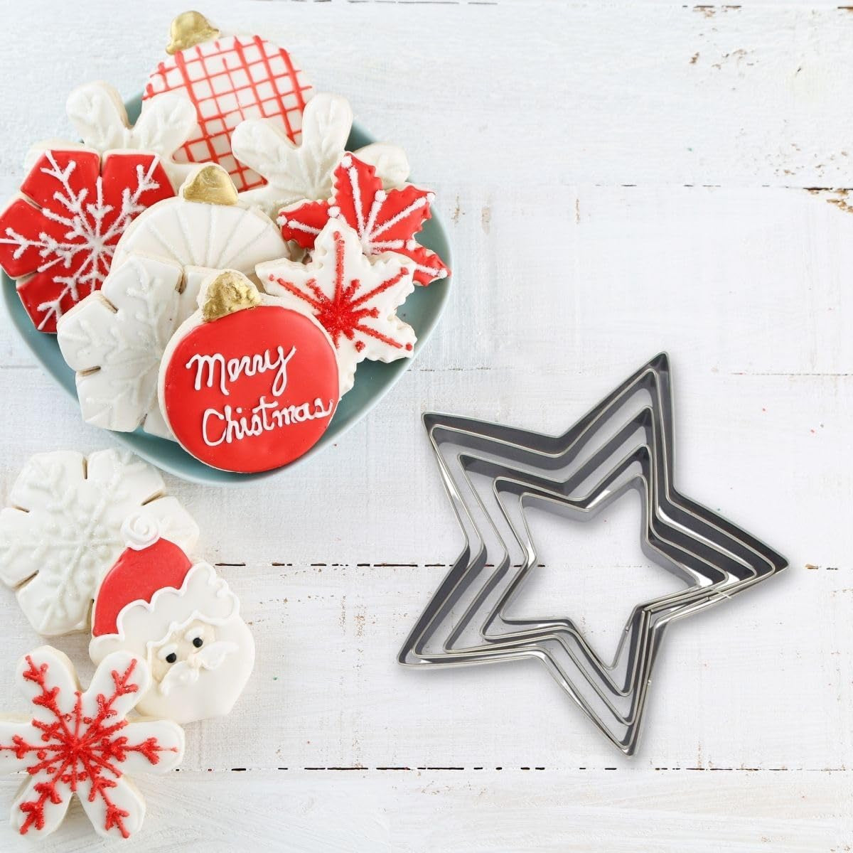 Zenker 44813 Set de 5 forme de biscuiți în formă de stea, Set de 5 forme de patiserie în formă de stea, Oțel inoxidabil, Argintiu, 6-12 x 2,5 cm
