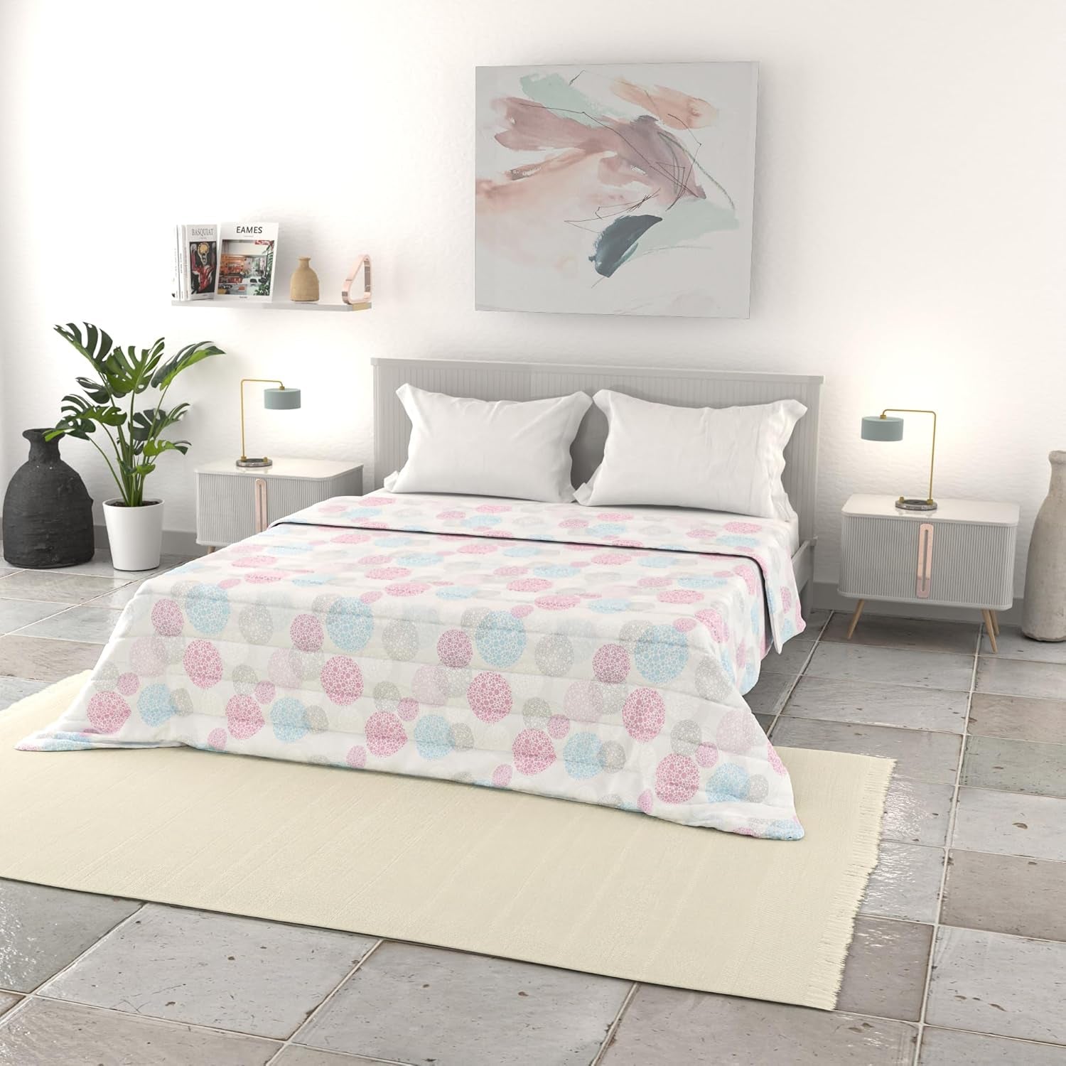 Lenjerie de pat italiană cuvertură de vară de bază, microfibră imprimată, 250X240Cm, cerc Plapumi si pilote Naty Shop Moleculă 250X240Cm
