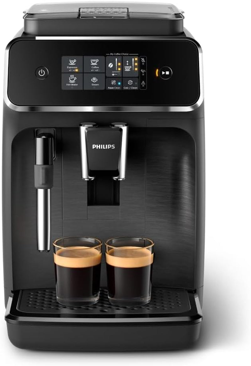 Espressor automat PHILIPS seria 2200 - 2 specialități de cafea, afișaj tactil, spumator clasic de lapte, râșniță ceramică, negru mat (EP2220/10)