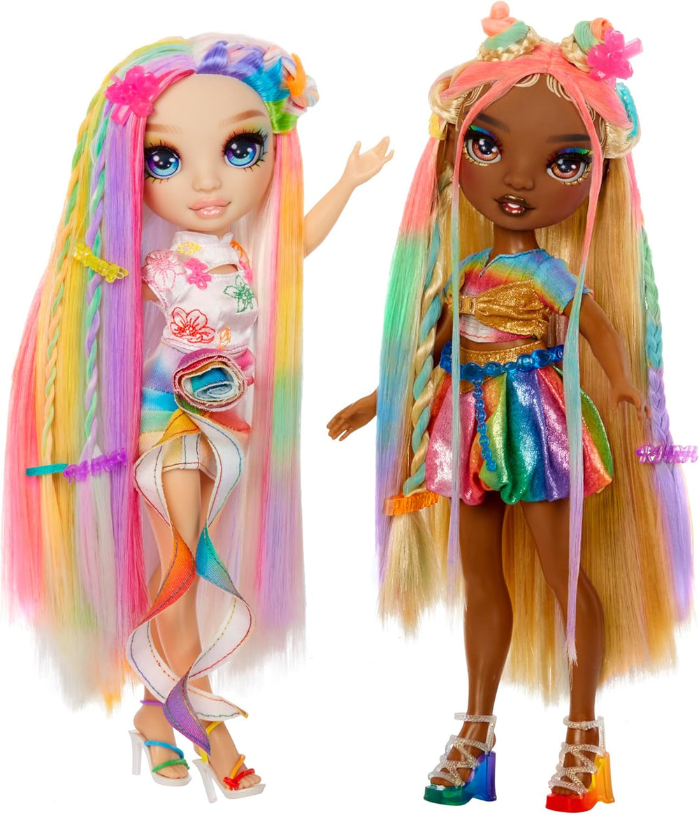 Păpușă Rainbow High Hair Chalk & Styling - Meline - Păpușă de 28 cm în culori curcubeu și auriu, cretă de păr lavabilă, colorare, coafare, joacă, clătire și repetiție, pentru copii cu vârsta cuprinsă între 4 și 12 ani