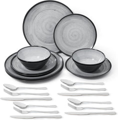 Set de tacâmuri din melamină, format din 24 de piese, pentru 4 persoane, set de farfurii pentru camping - tacâmuri pentru exterior și interior