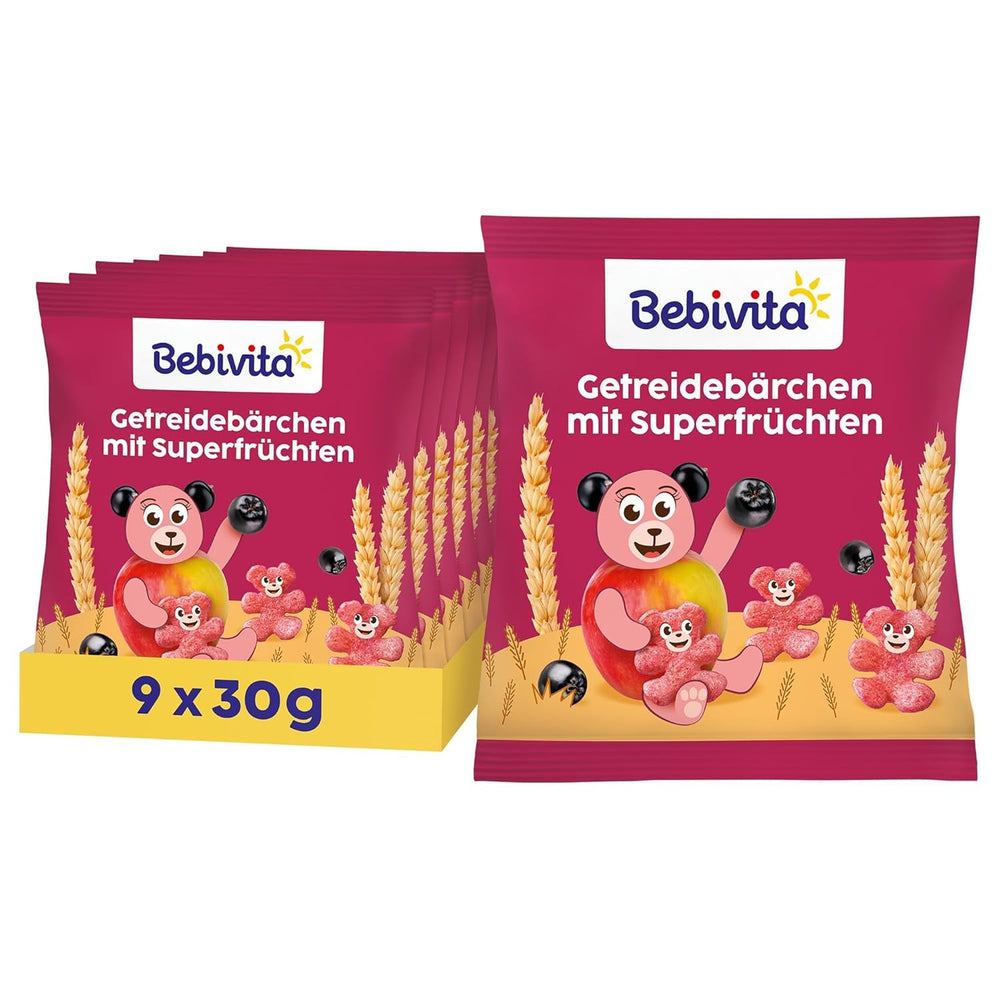 Ursuleți din cereale cu superfructe (9 x 30g) – gustări pentru copii de la 1 an, îndulcite doar cu fructe, distracție ideală pentru întreaga familie