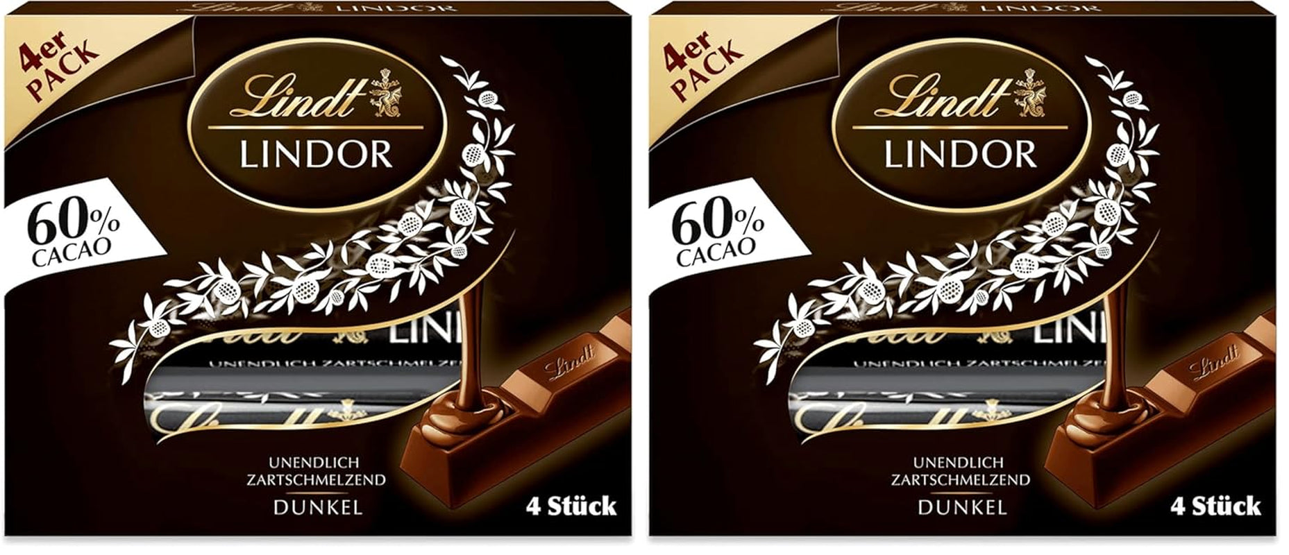 Lindt Ciocolată | Bețișoare LINDOR 60% Cacao | 100g | 4 bețișoare de ciocolată cu ciocolată neagră 60% cacao și umplutură care se topește în gură | Bețișor de ciocolată