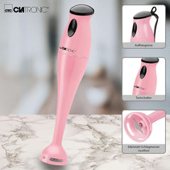 Clatronic Stabmixer/Pürierstab/Blender/Stab-Mixer/Stick/Mixstab SM 3577; Edelstahl-Schlagmesser; Für Smoothie, Kürbispüree, Babybrei, Milchshake; Mit Mixbehälter (500 Ml); 180 Watt; Pink Bucatarie Naty Shop