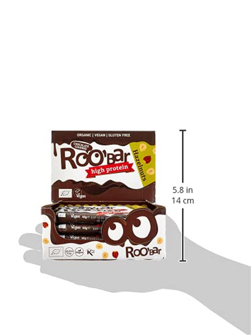Batoane cu alune de pădure bogate în proteine și glazură de ciocolată – 100% organice, vegane, batoane cu fructe, fără lactate și gluten, fără zahăr rafinat – 16 batoane x 40g