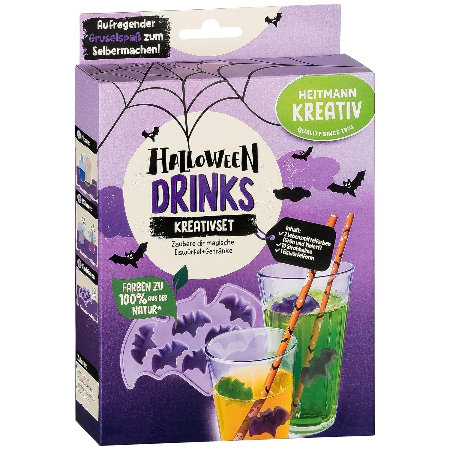HEITMANN KREATIV - Set creativ de gumă de mestecat cu fructe de Halloween - Coloranți pudră pe bază de plante - Roz - Gume de mestecat cu fructe DIY în formă de fantomă și aromă de zmeură