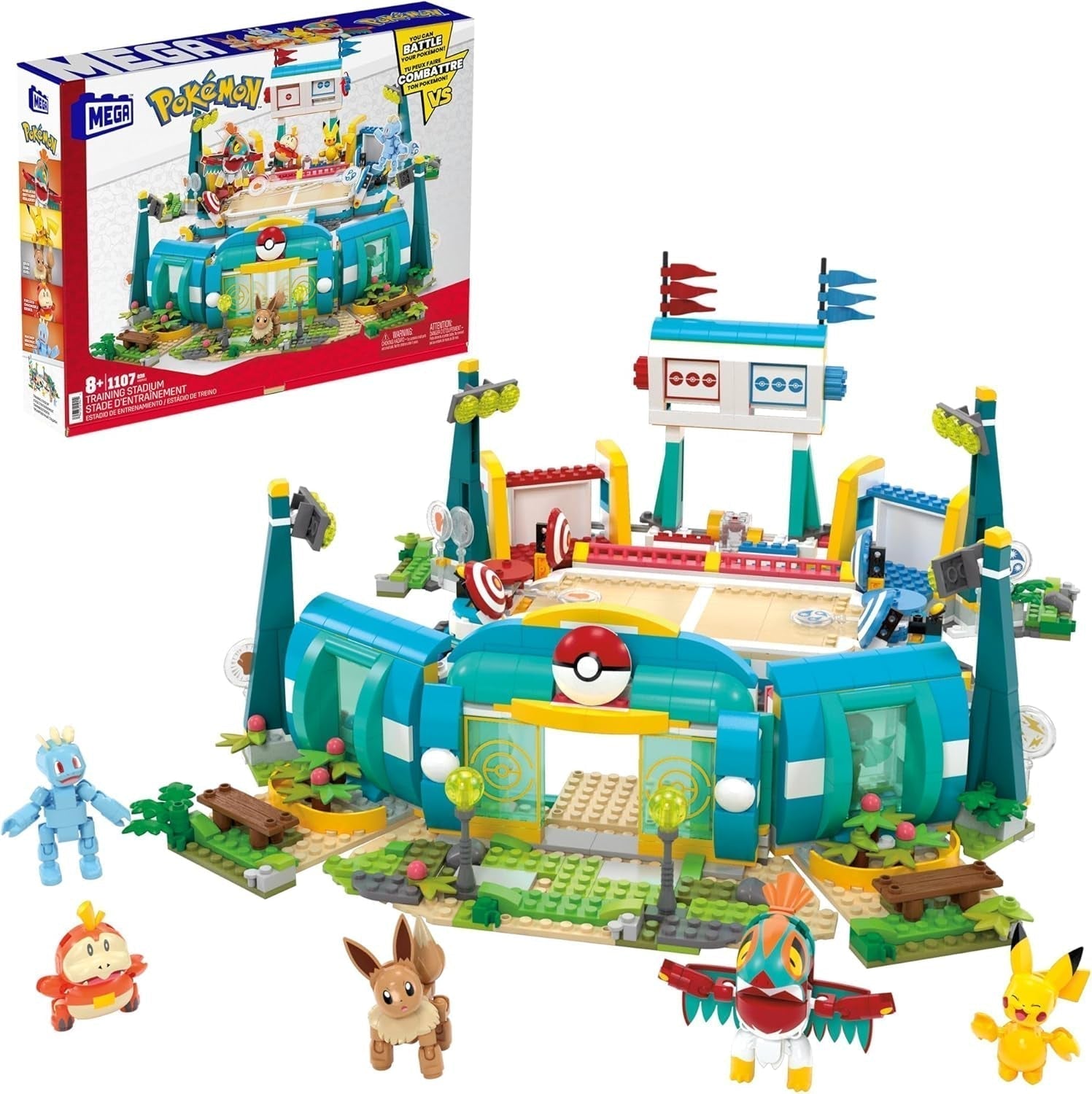 MEGA Pokémon Action Figure Building Toy, Arena de antrenament cu 1101 piese, joc de lupte și 5 figuri mobile pentru copii, HWR82 Action figures Naty Shop Arena de formare