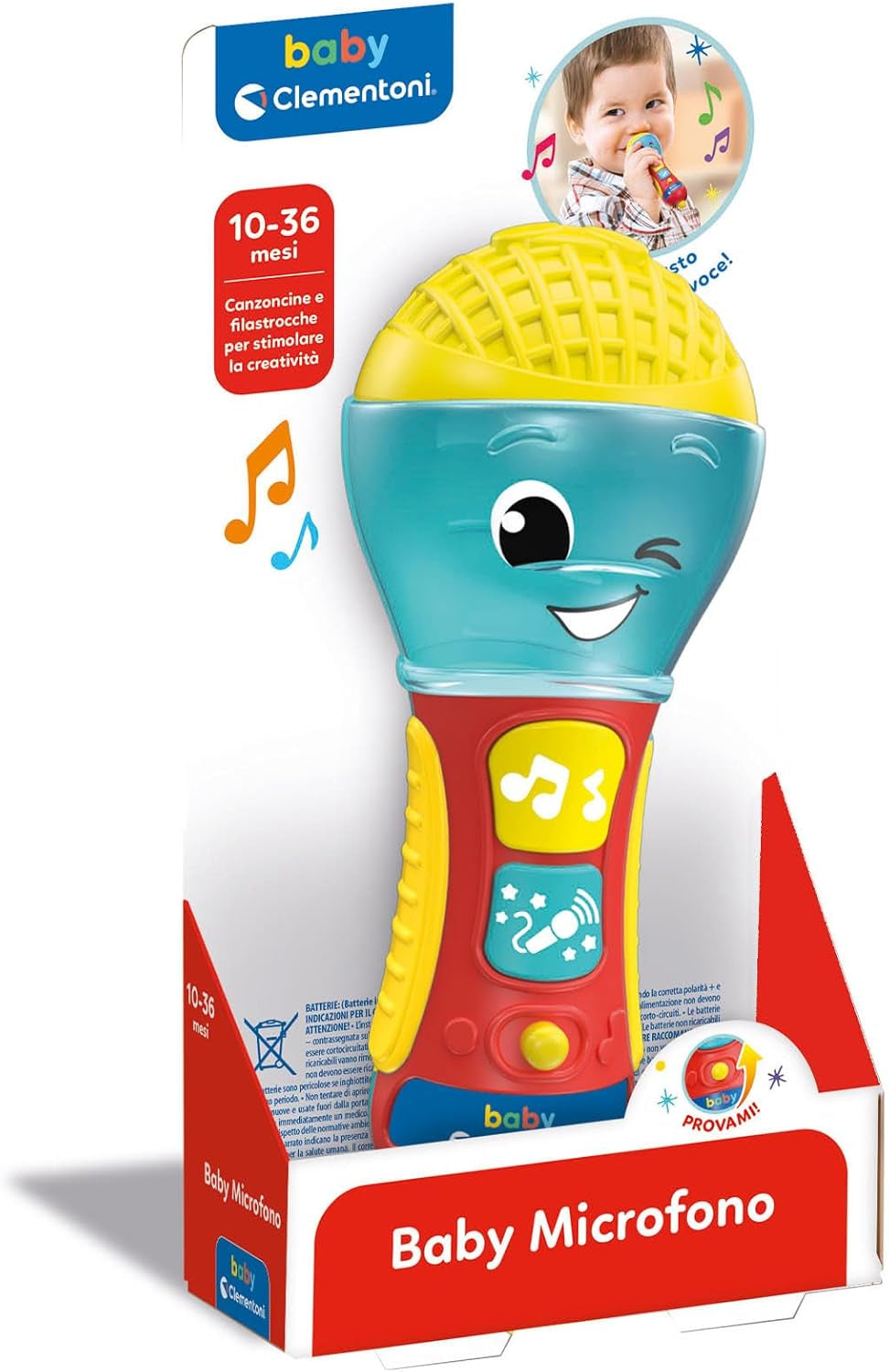 Clementoni - Microfon pentru copii, joc muzical electronic pentru copilăria timpurie, jucărie 10-36 luni, centru de activitate cu lumină și sunete, 17931 Jucarii Bebe Naty Shop