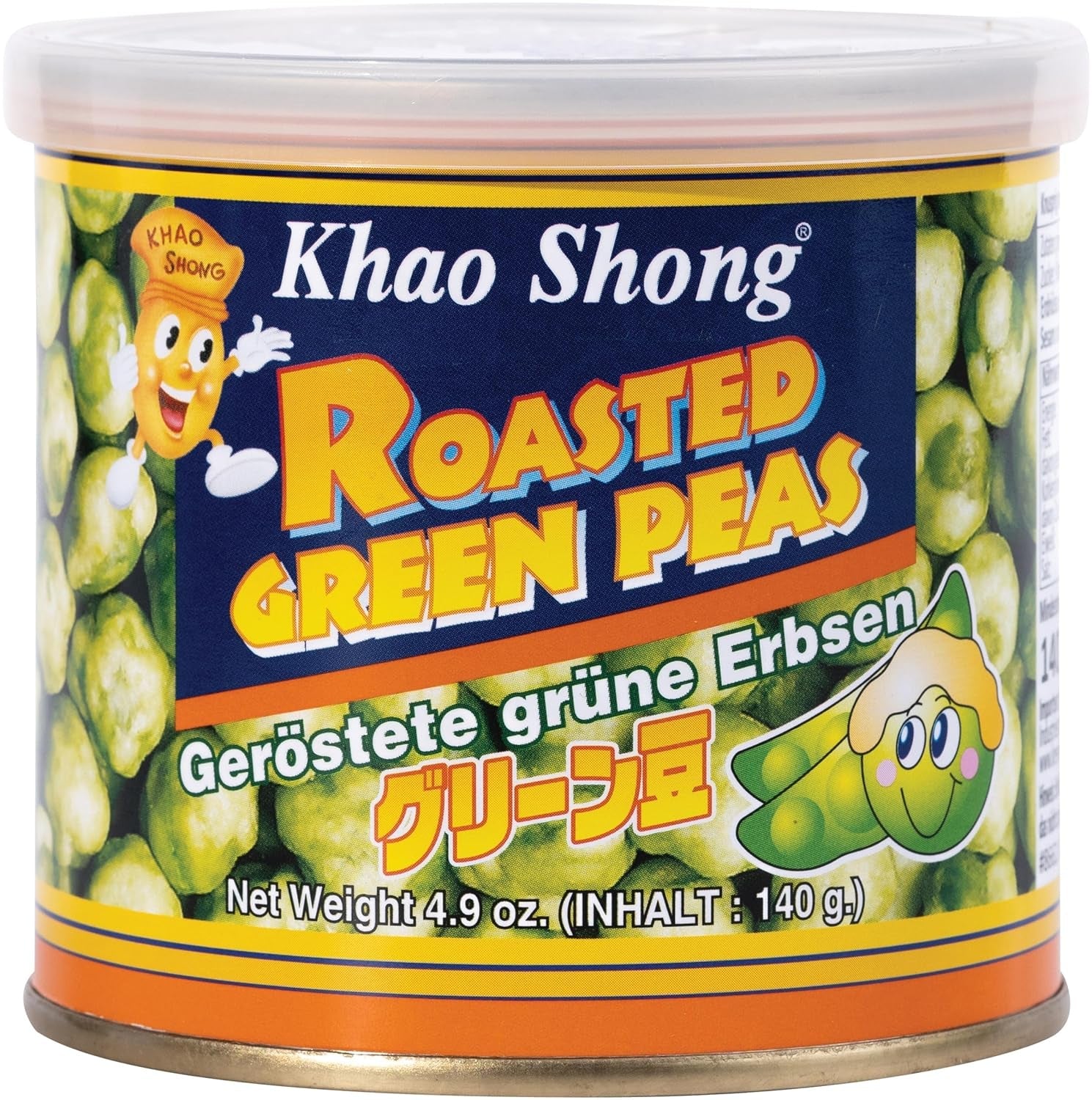 Mazăre verde prăjită Khao Shong cu wasabi, mazăre crocantă într-un aluat picant, o alternativă cu conținut scăzut de grăsimi la nuci, iuțeală medie, 1 conservă de 140 g | 140 g (1 pachet)