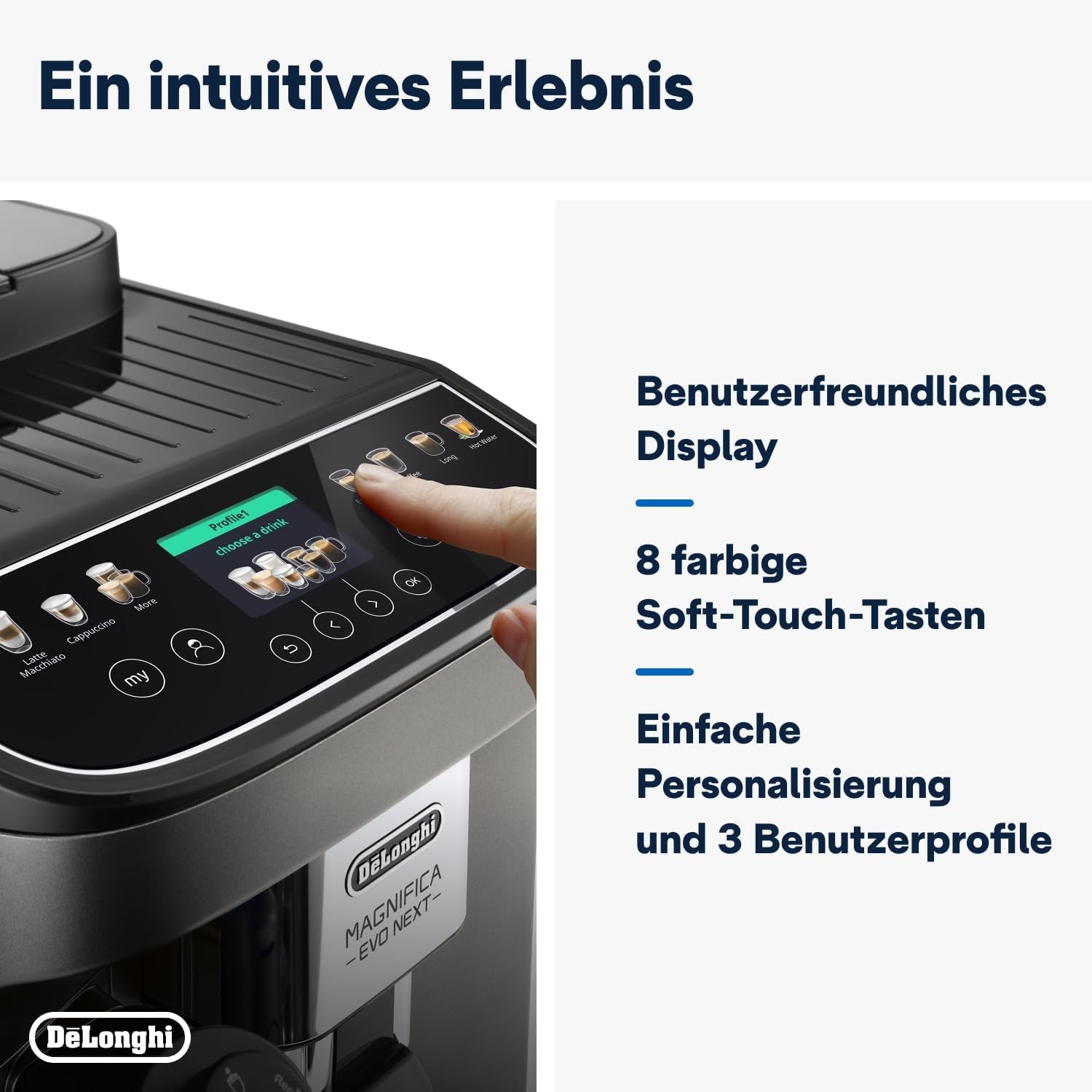 De'Longhi Magnifica Evo Next - Perfetto Espressor complet automat cu spumator de lapte LatteCrema, 13 băuturi cu o singură atingere, aparat de cafea și cappuccino, ecran tactil color, titan (ECAM312.80.TB)