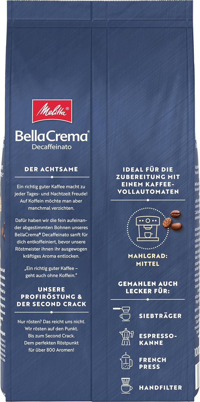 Boabe de cafea Melitta BellaCrema La Crema 1kg și boabe de cafea decofeinizate BellaCrema Decaffeinato 1kg