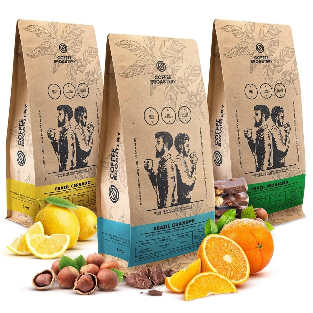 Set boabe de cafea 3x1kg 3000g | Brazilia Guaxupe | Brazilia Mogiana | Brazilia Cerrado | Brazilia | Cafea specială | Proaspăt prăjită