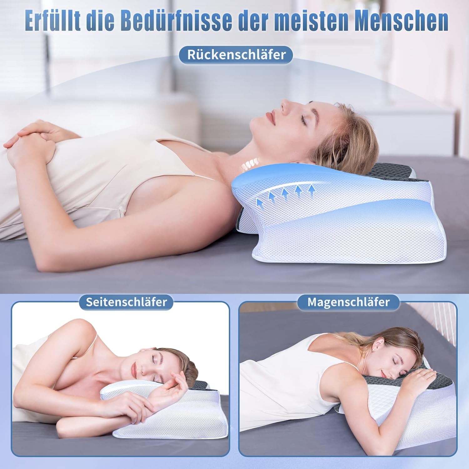 SAHEYER pernă pentru gât, pernă din spumă de memorie pernă laterală pentru dormit Pernă ergonomică ortopedică pentru susținerea gâtului Îmbunătățirea calității somnului Pernă pentru gât, 60 X 35,5 X 10/13CM Pernă de dormit cu față de pernă Perne ortopedice cervicale Naty Shop