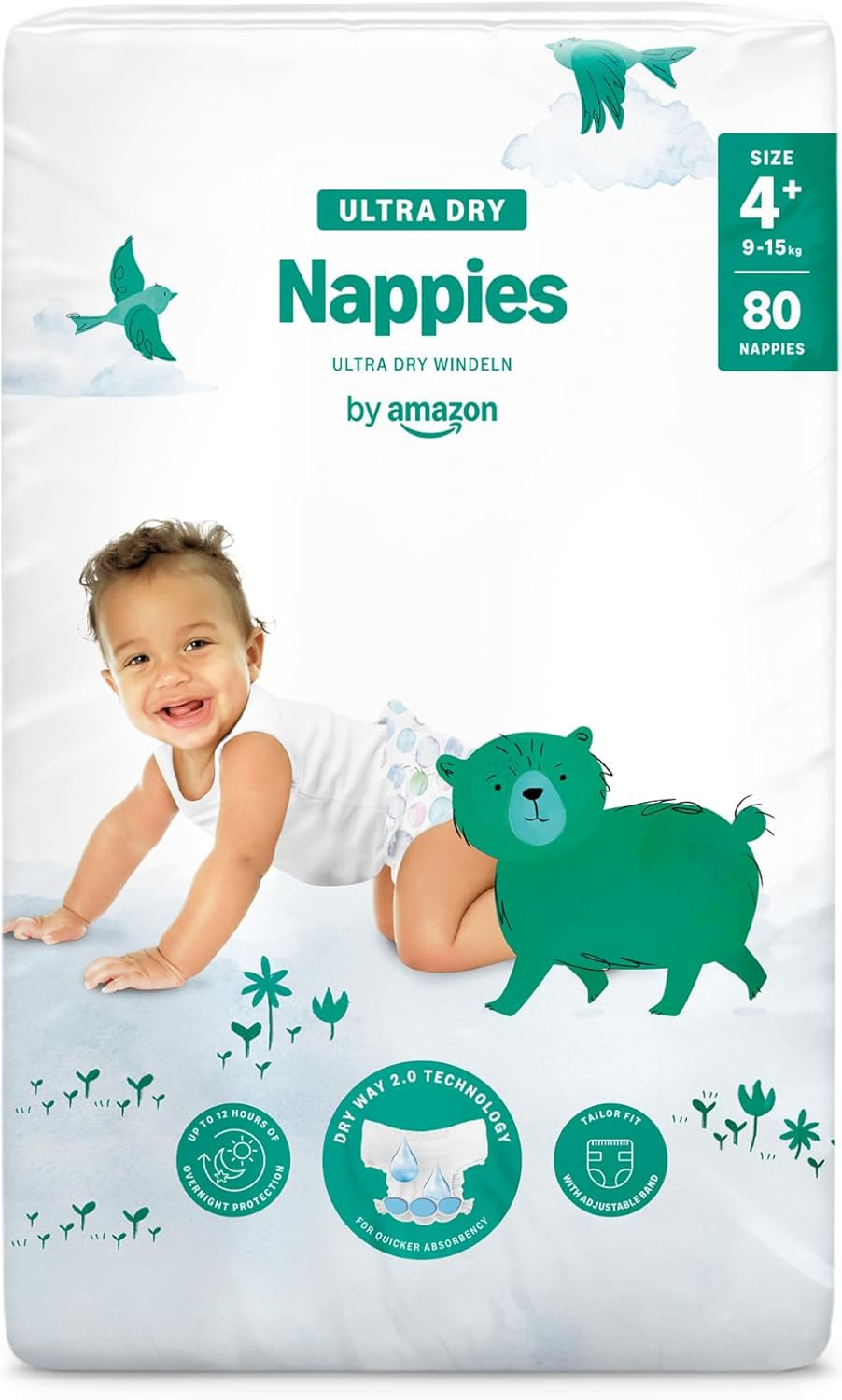 Scutece Ultra Dry de la Amazon, mărimea 3 (4-9 kg) - Cutie lunară, alb, 172 bucăți (2 pachete a câte 86) (Anterior sub marca Mama Bear, produs identic)