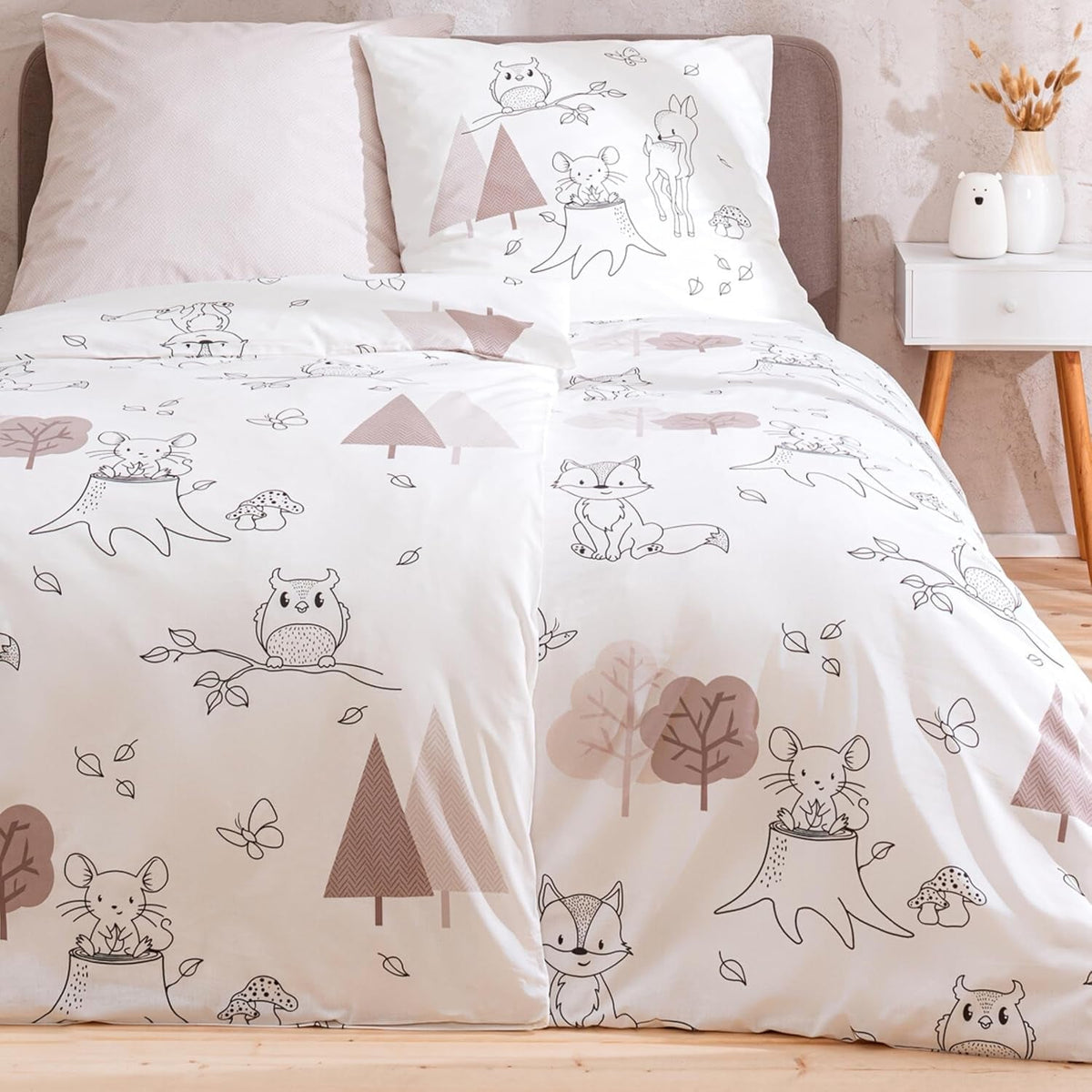 Lenjerie de pat pentru copii, vulpe, bufniță și animale de pădure, 100% bumbac Lenjerie de pat - copii Naty Shop Animale de pădure
