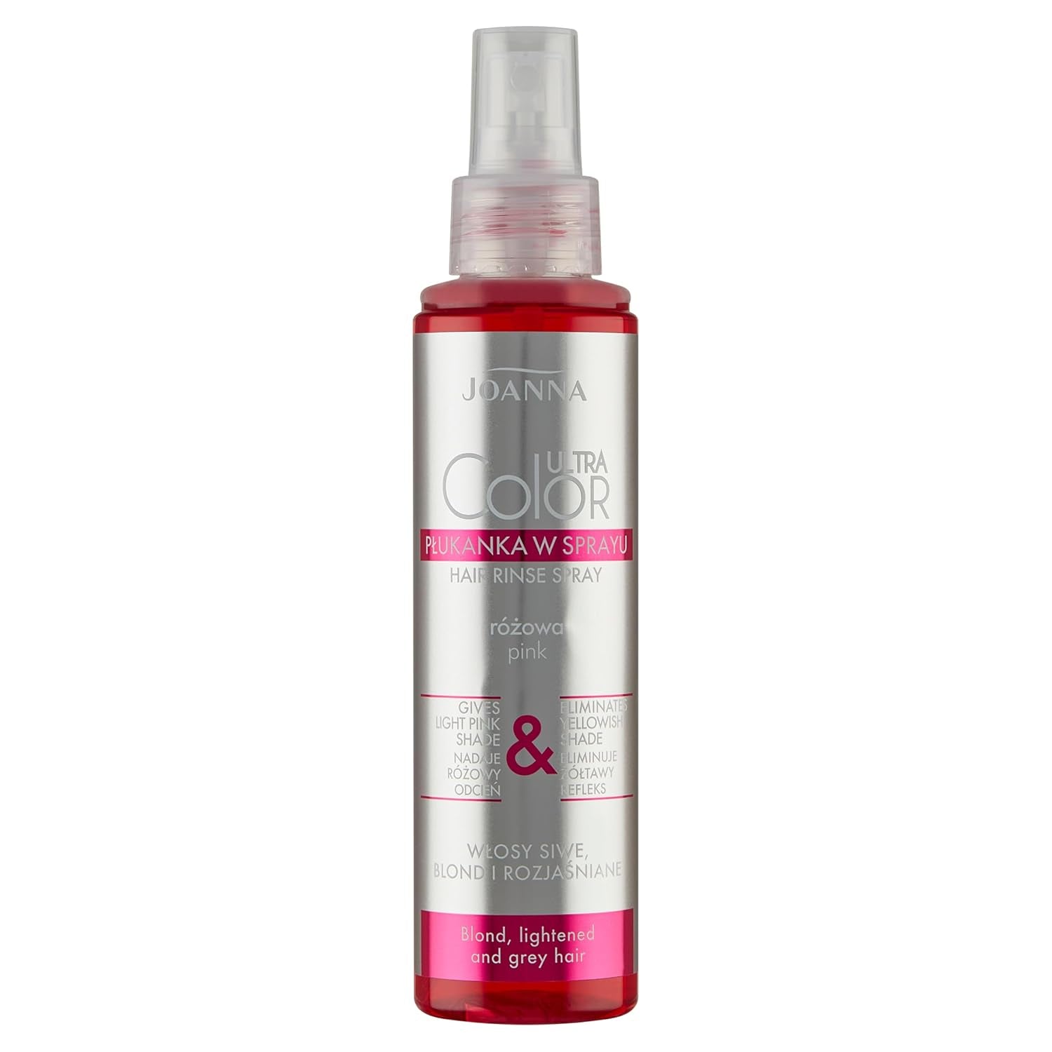 Joanna Ultra Color - Balsam de culoare roz pentru păr blond și deschis - Roz pastel - Strălucire naturală - Elimină nuanța galbenă din părul gri-blond - Efect temporar - 150 ml Vopsea pentru par Naty Shop Spray cu tonuri de blond roz 150 Ml (1 pachet)