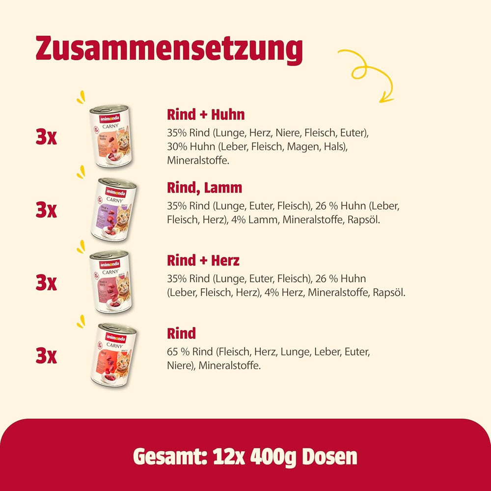 animonda Carny Adult Savory Variety (12 x 400 g), hrană umedă pentru pisici adulte, hrană umedă cu ingrediente 100% proaspete, din carne, fără cereale și fără zahăr