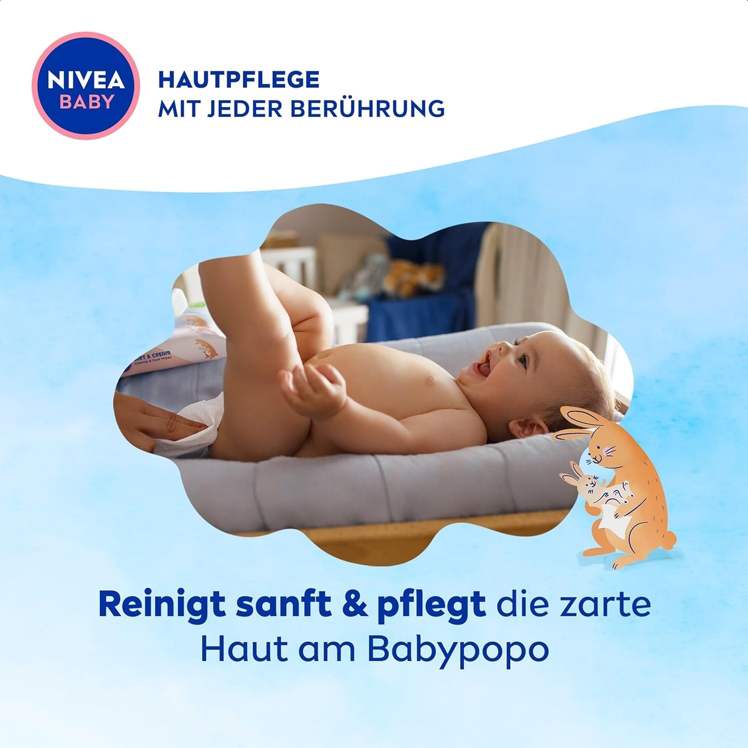 Șervețele umede NIVEA BABY Soft & Cream pentru bebeluși (4 x 57 bucăți)