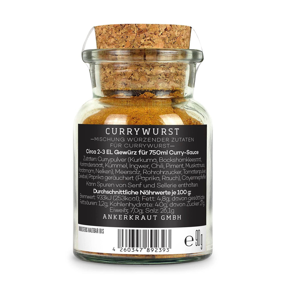 Ankerkraut Currywurst, 90g im Korkenglas, Gewürzmischung zum Anmischen selbstgemachter Currywurst-Soße oder als Topping