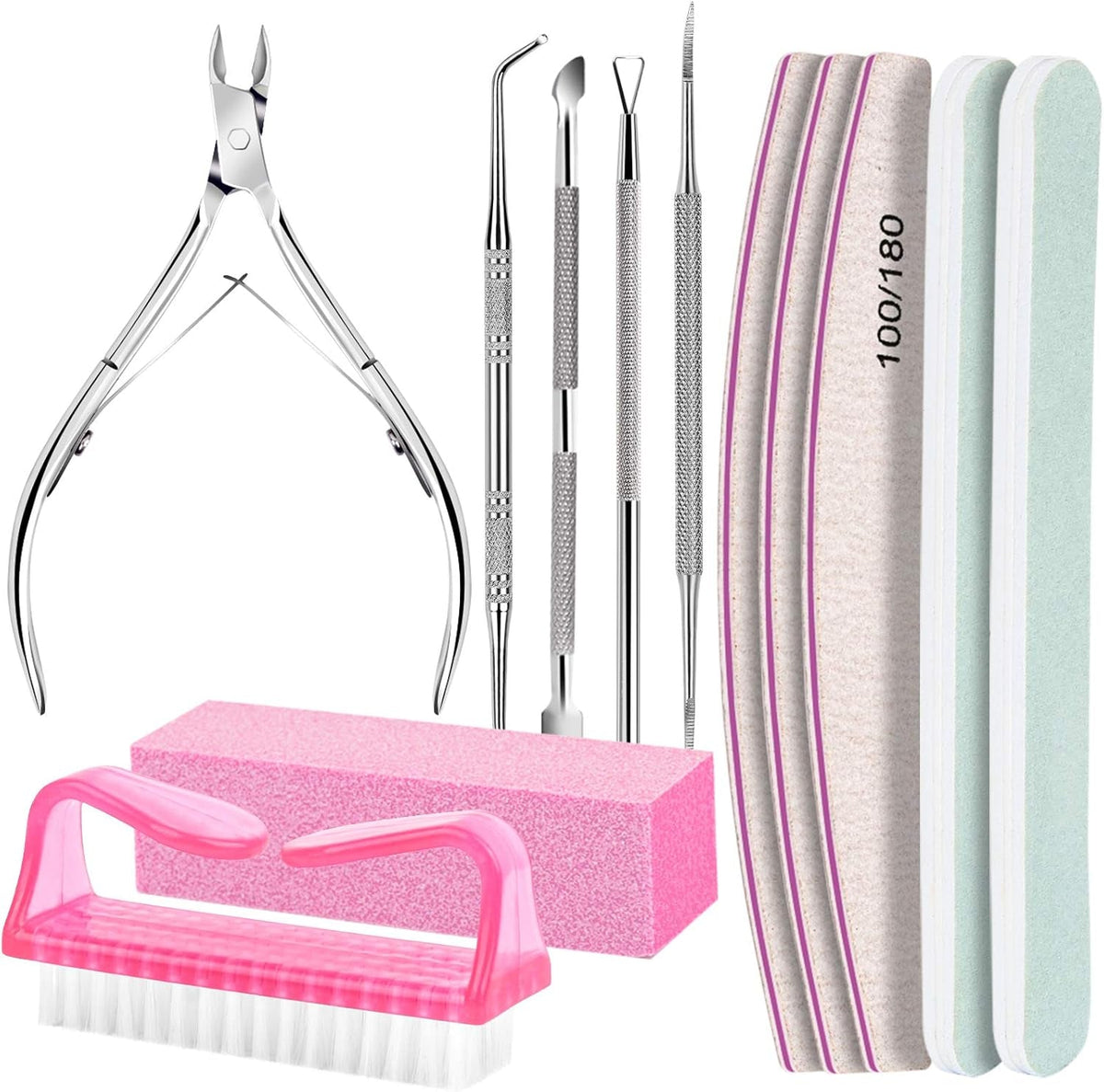 FANDAMEI Maniküre Set, Buffer Für Nägel, Nagelfeile 100/180, Nagelfeilen Für Gelnägel, Nagelhautschieber, Buffer Für Gelnägel, Feilen Für Gelnägel, Nagelzange, Nagelfeilen Set, Maniküre & Pediküre Set