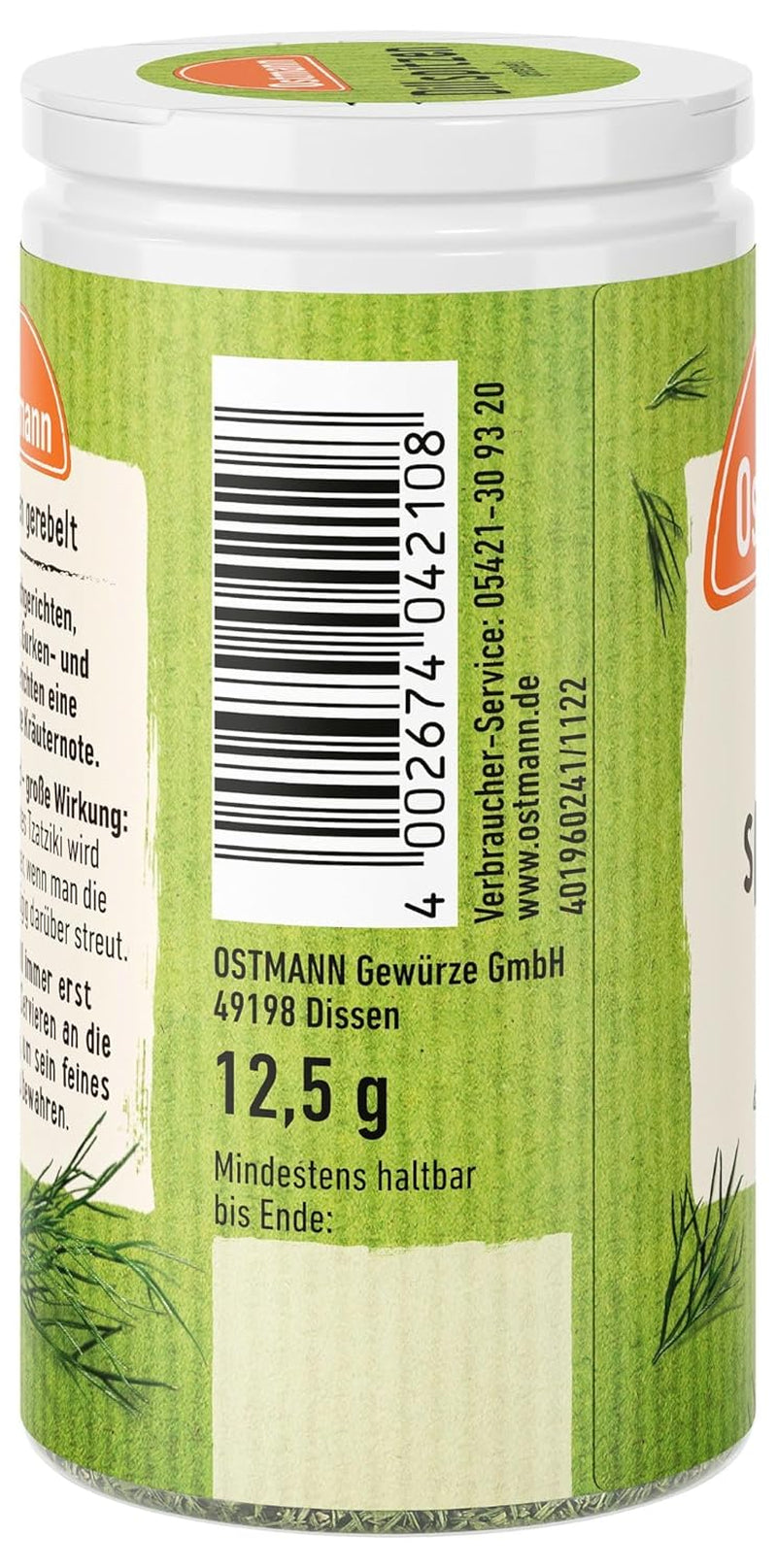 Ostmann Gewürze - Dillspitzen gerebelt | Ideal für Kartoffelsalat, Fischgerichte und Senfsaucen | 12,5 g in der Streudose