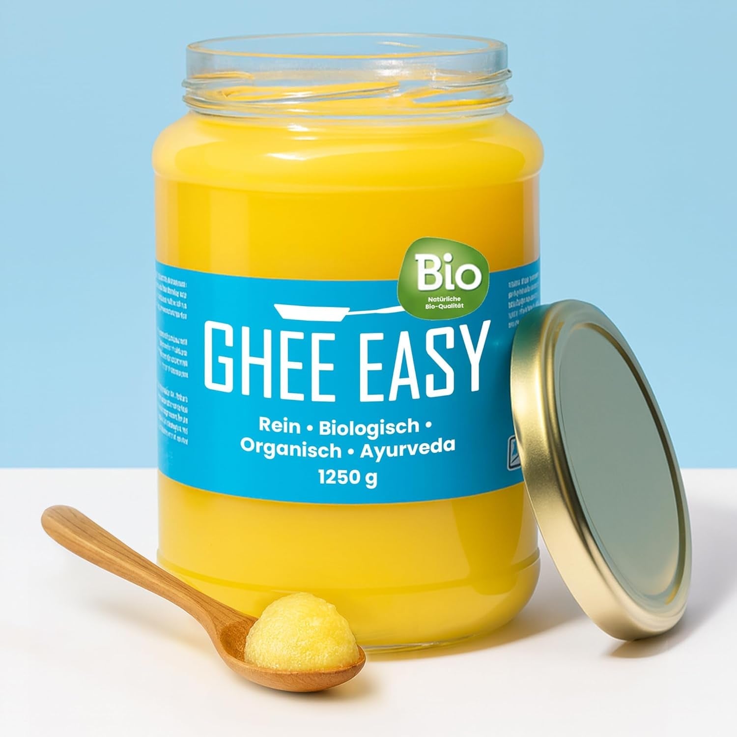 Ghee Easy 850g Ghee Bio von Grasgefütterten Kühen - Ghee Butter ohne Zusatzstoffe - Zertifiziert Organisch & Biologisch - Hochreines Ayurveda Ghee ohne Laktose und Gluten - 100% Europäisch