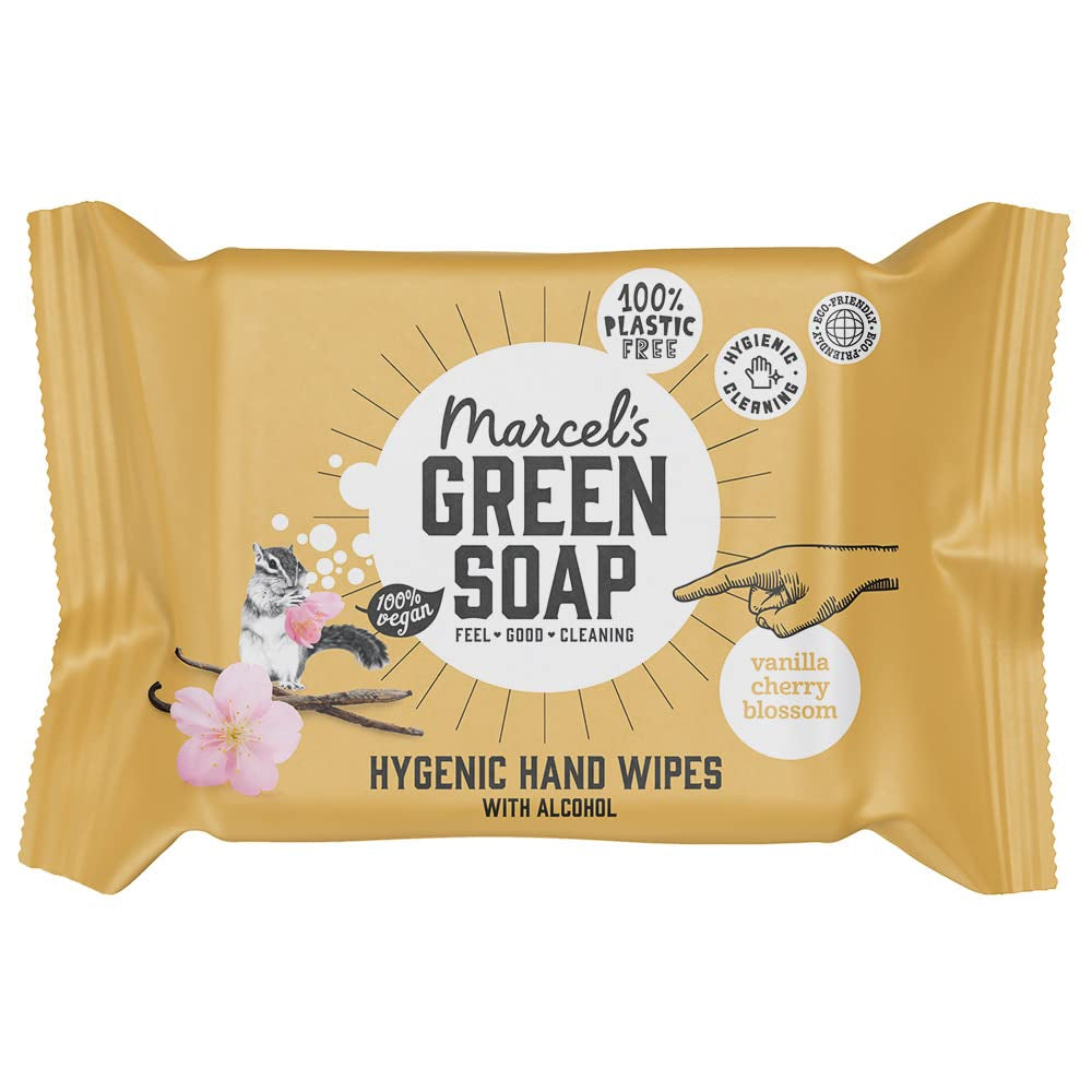 Șervețele umede igienice pentru mâini Marcel's Green Soap, pachet de 60 - Vanilie și floare de cireș - Pe bază de plante - Ecologice