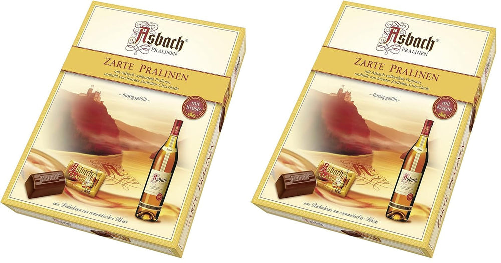 Praline RCP Asbach delicate în sticle cu crustă – 1 x 310 g – Ciocolată neagră cu umplutură Asbach