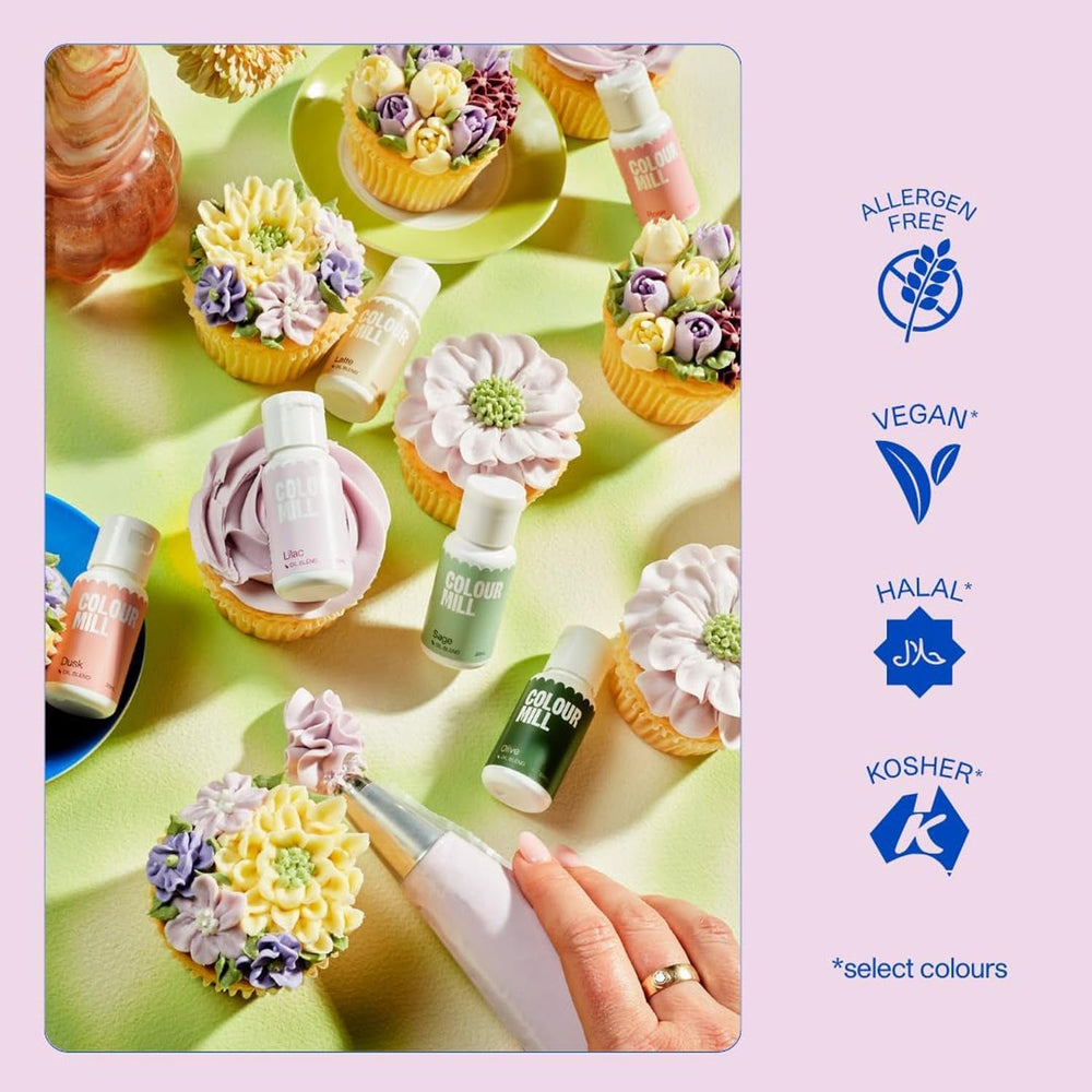 Colorant alimentar pe bază de ulei de struguri Colour Mill Oil Blend - Colorant alimentar pentru ciocolată, fondant, brioșe, prăjituri, copt, macaroane - Colorant alimentar pentru decorarea torturilor - 20 ml