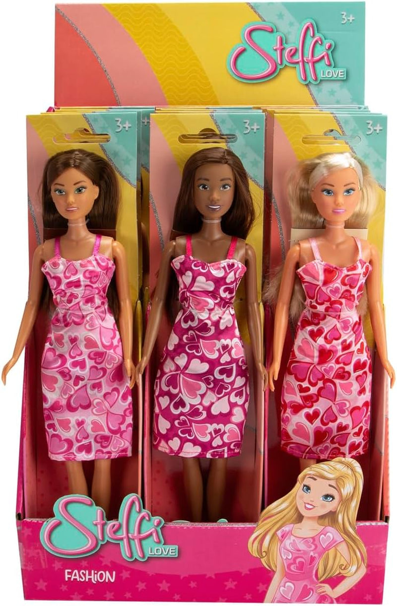 Simba Steffi Love Fashion, 3-Fach Sortiert, es Wird nur EIN Artikel geliefert, Spielpuppe im Herzkleid, 29cm, ab 3 Jahren